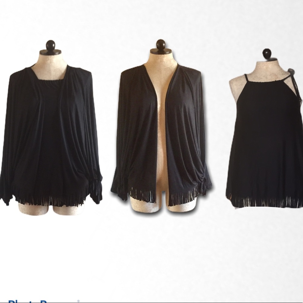Black fridge shrug kimono camisole set plus size